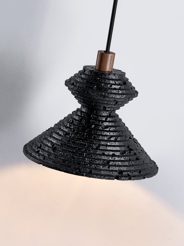 Elia Black Travertine Layered Texture Pendant Lamp