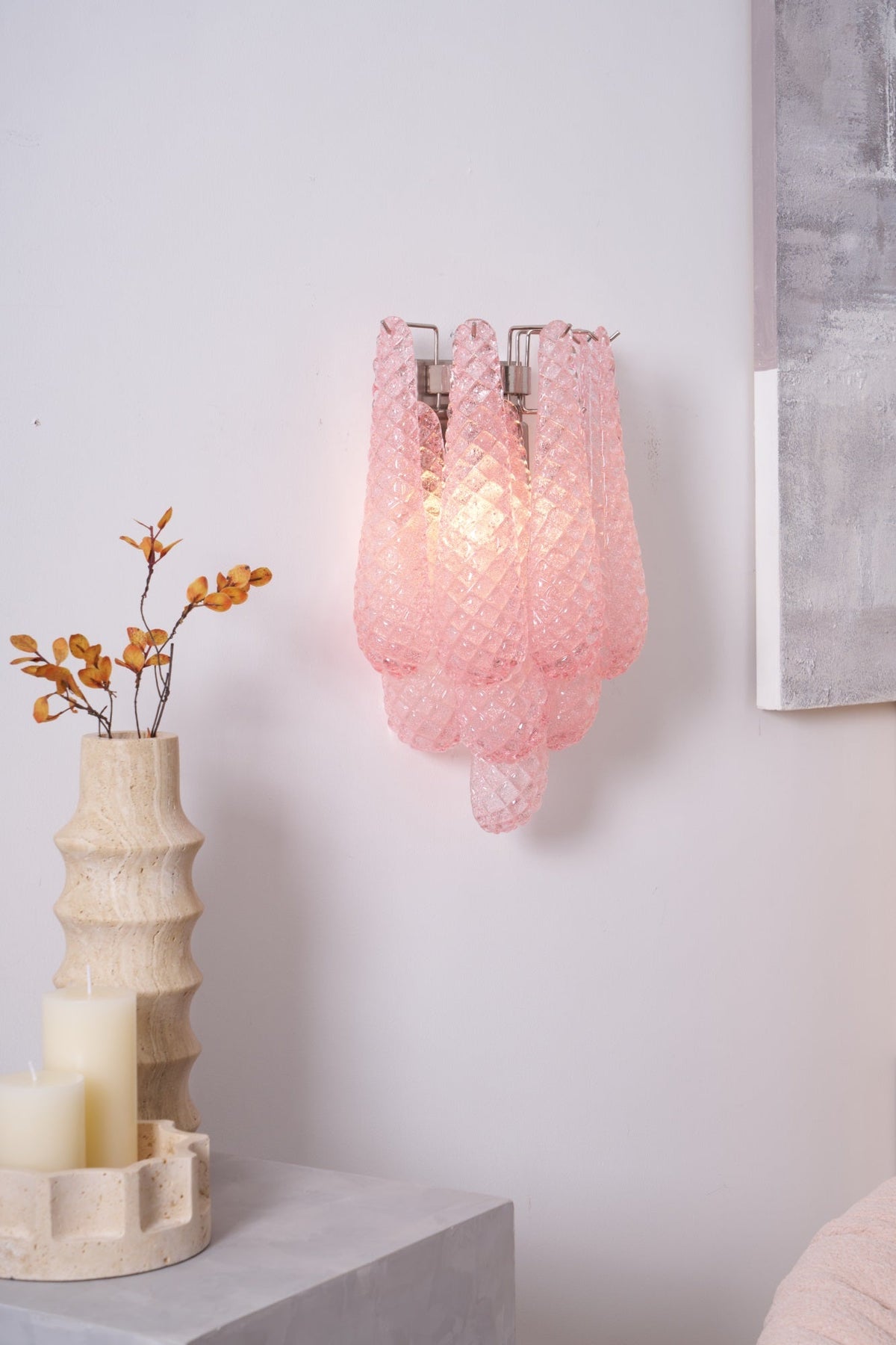 Liorelaria Wall Lamp Pink Teardrop Glass Floral Artistic