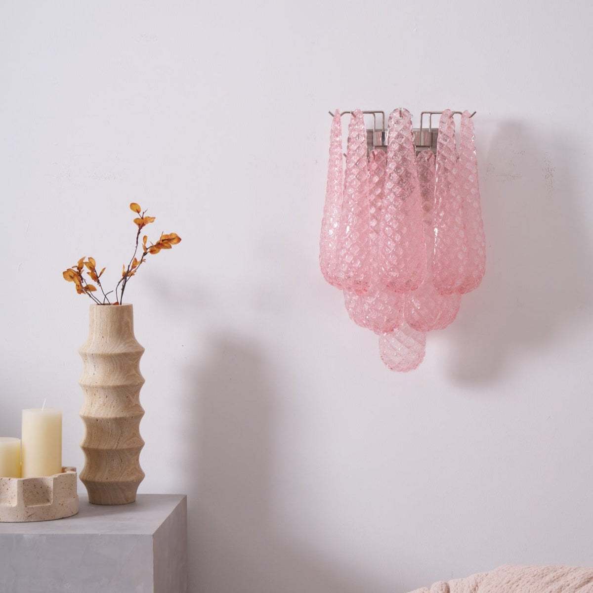 Liorelaria Wall Lamp Pink Teardrop Glass Floral Artistic