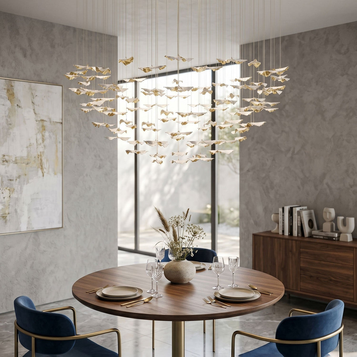 Fiva Leaf Twisted Sculptural Chandelier