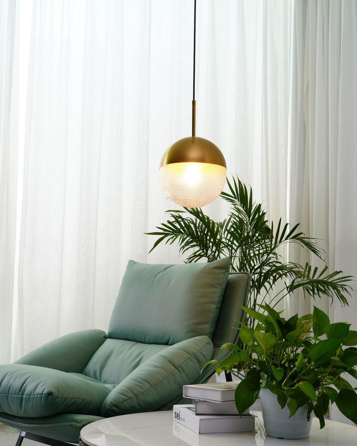 Kevelo Pendant Lamp Brass Glass Modern
