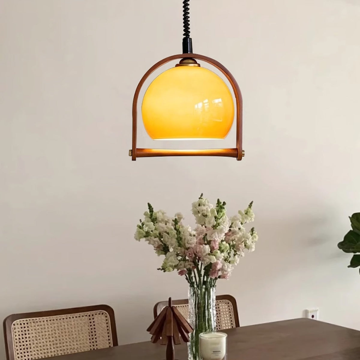 Cesilarae Premium Nordic Art Glass Wood Pendant Lamp