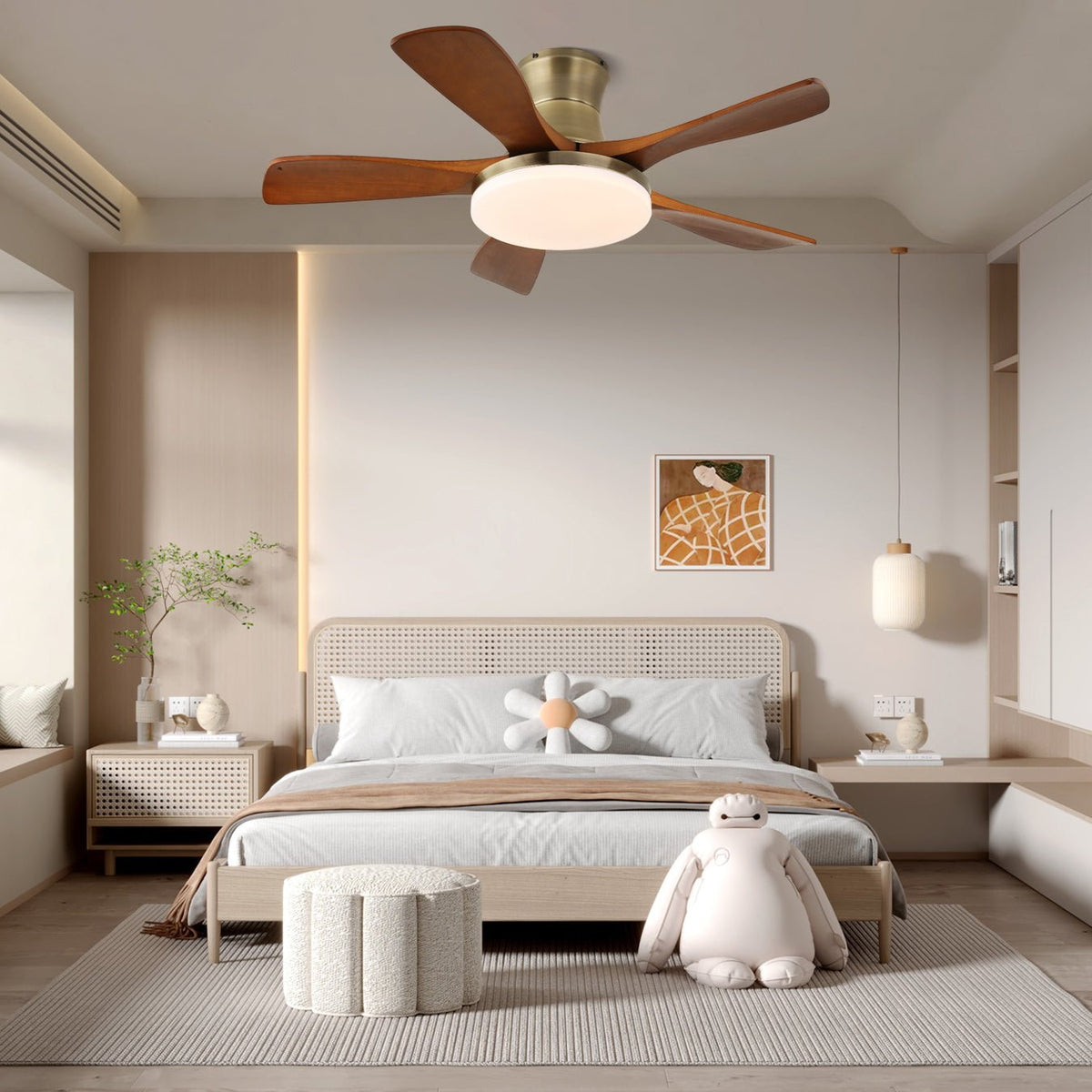 Brevo Ceiling Fan Light Wooden Blade