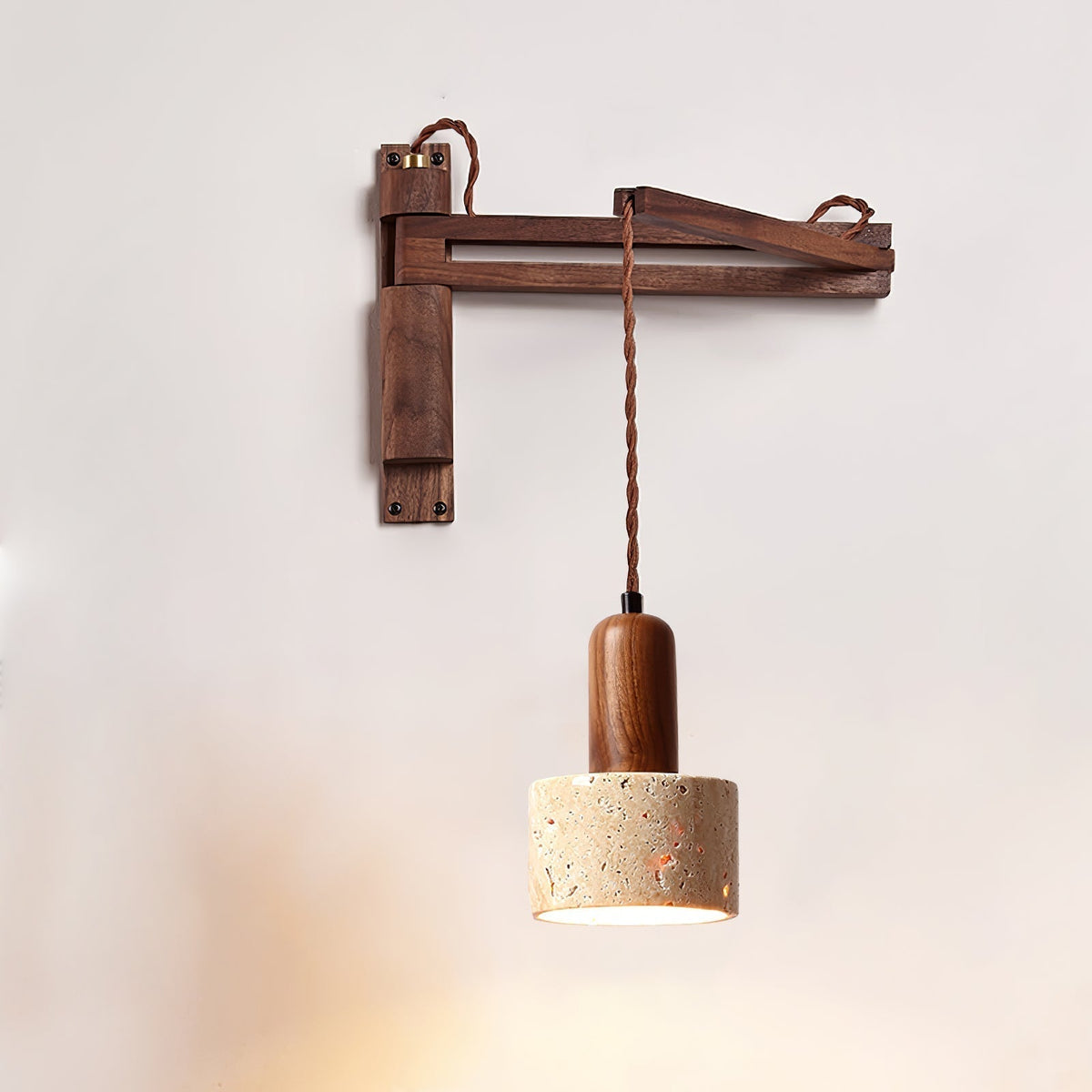 Noreenne Travertine Swing Arm Wall Lamp Plug-in