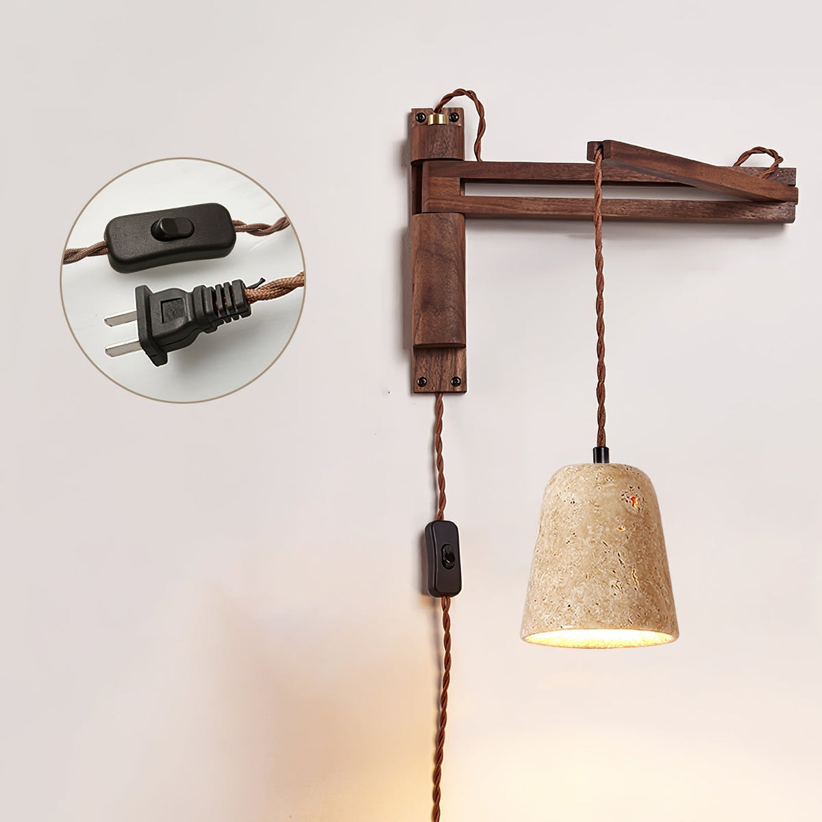 Noreenne Travertine Swing Arm Wall Lamp Plug-in