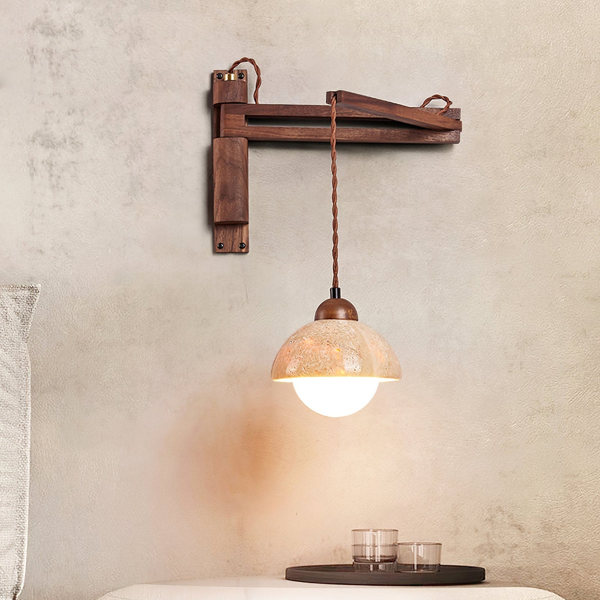 Noreenne Travertine Swing Arm Wall Lamp Plug-in