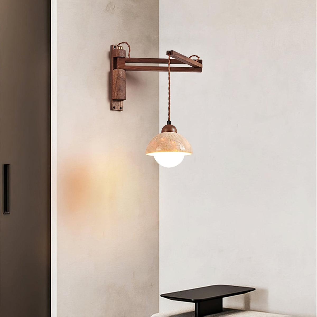 Noreenne Travertine Swing Arm Wall Lamp Plug-in