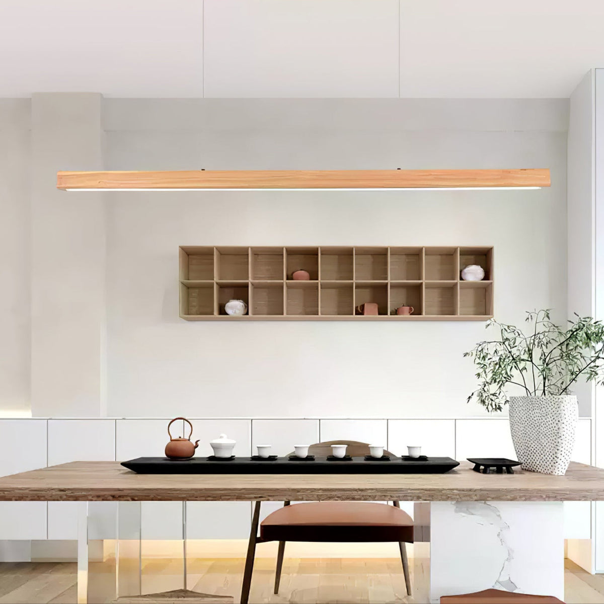 Weda Linear Wooden Pendant Light