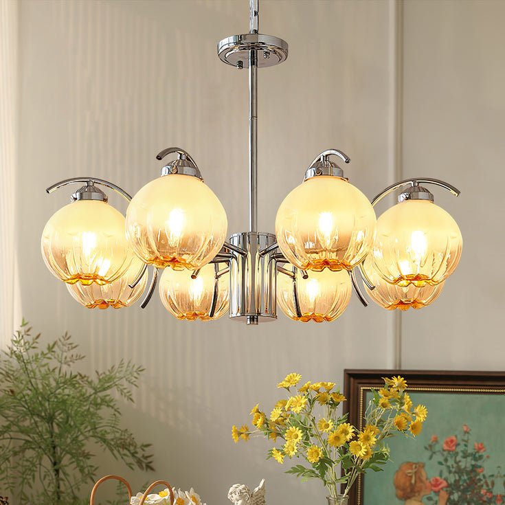 Chandelier Chrome Curved Arms with Frosted Globe Shades