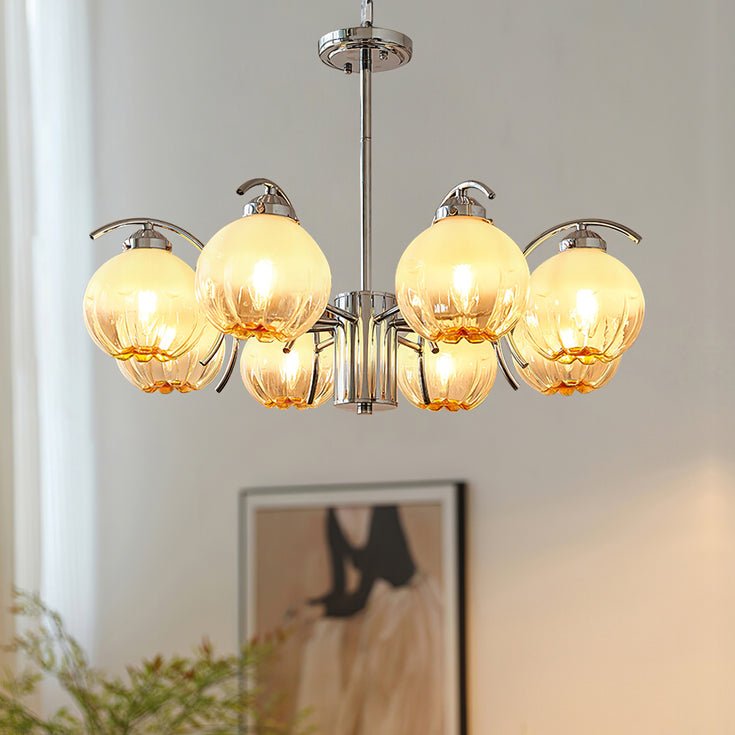 Chandelier Chrome Curved Arms with Frosted Globe Shades