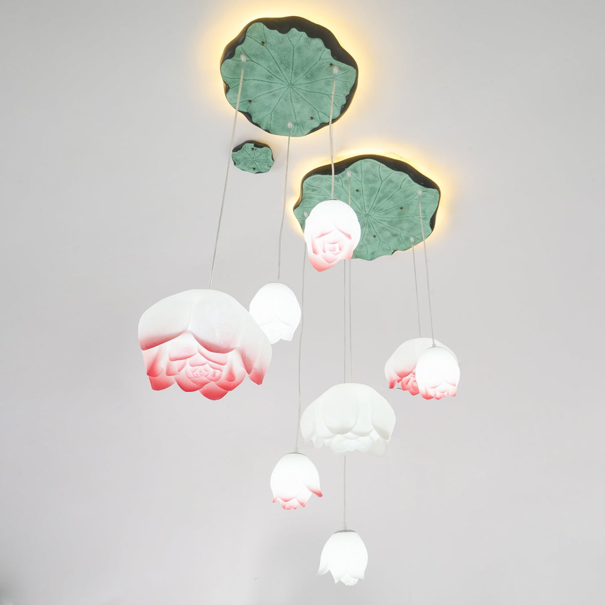 Rivinira Chandelier Lotus Floral Pendant Pink White 7-Light