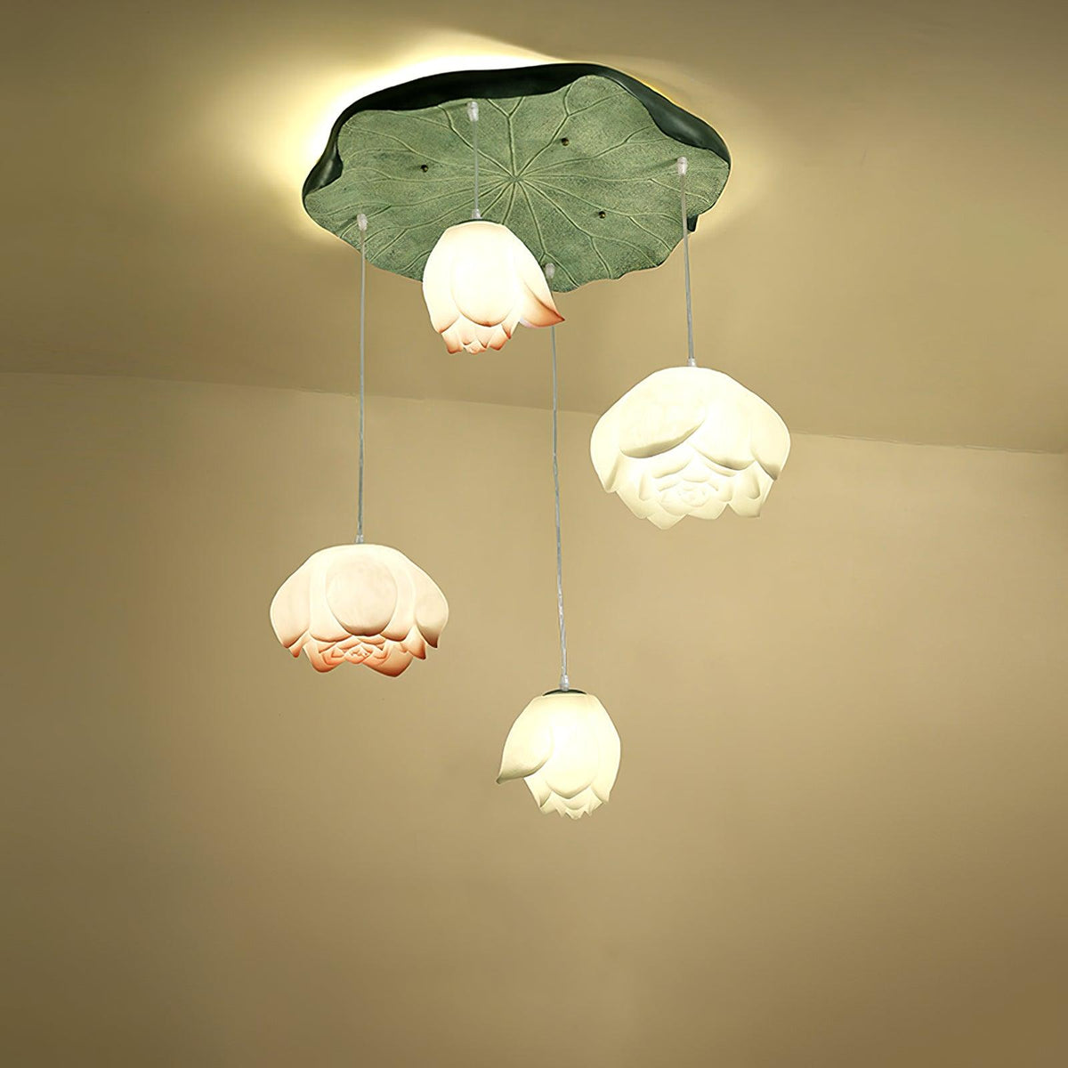 Rivinira Chandelier Lotus Floral Pendant Pink White 7-Light