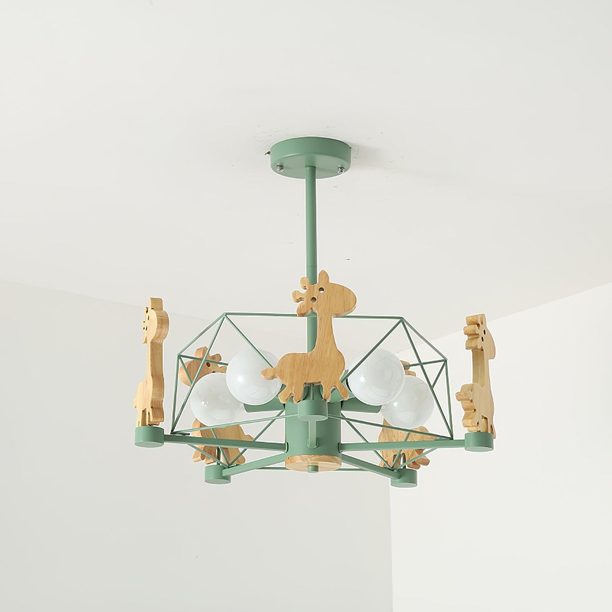 Rinelian Chandelier Lovely Deer Wooden Green & Pink
