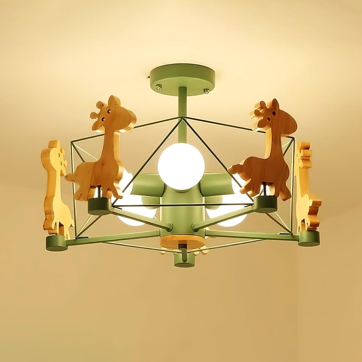 Rinelian Chandelier Lovely Deer Wooden Green & Pink