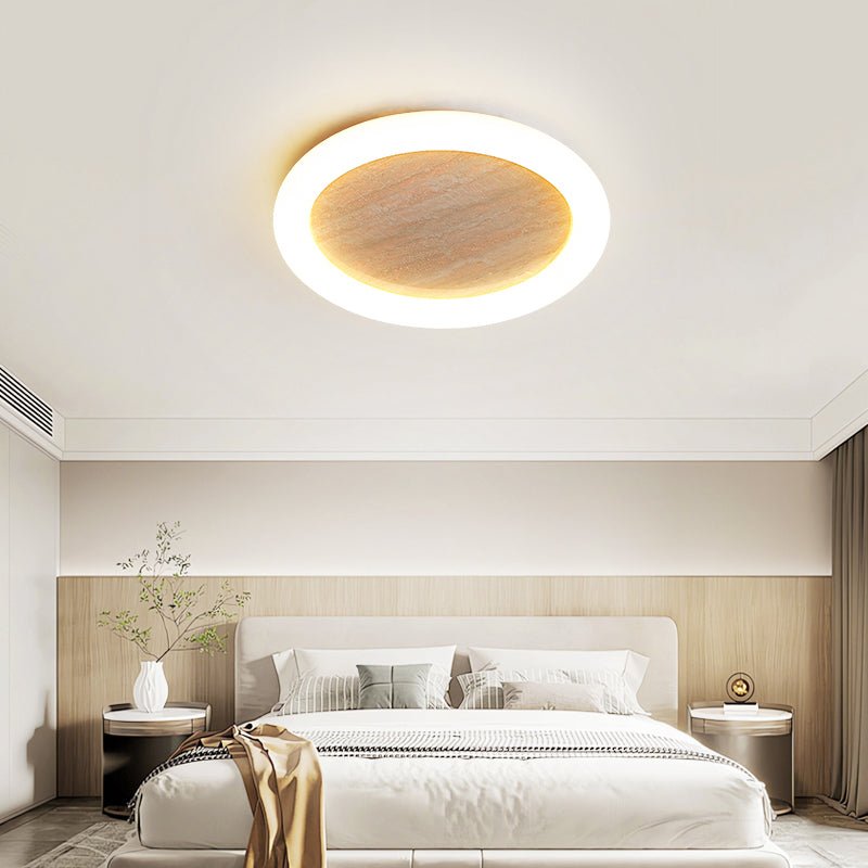 Kaia Minimal Yellow Travertine Halo Ceiling Light
