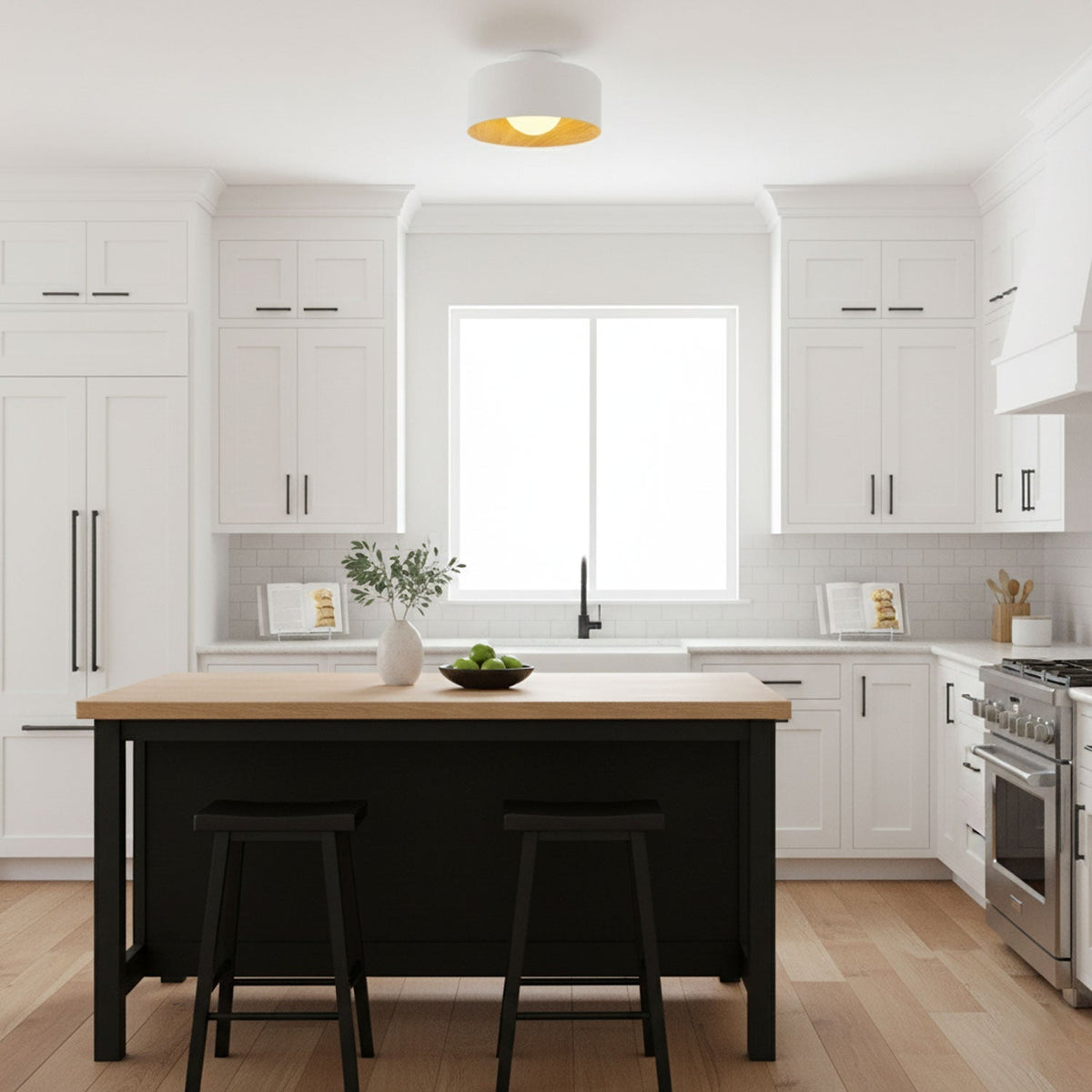 Bina Wood Round Flush Mount Ceiling Light