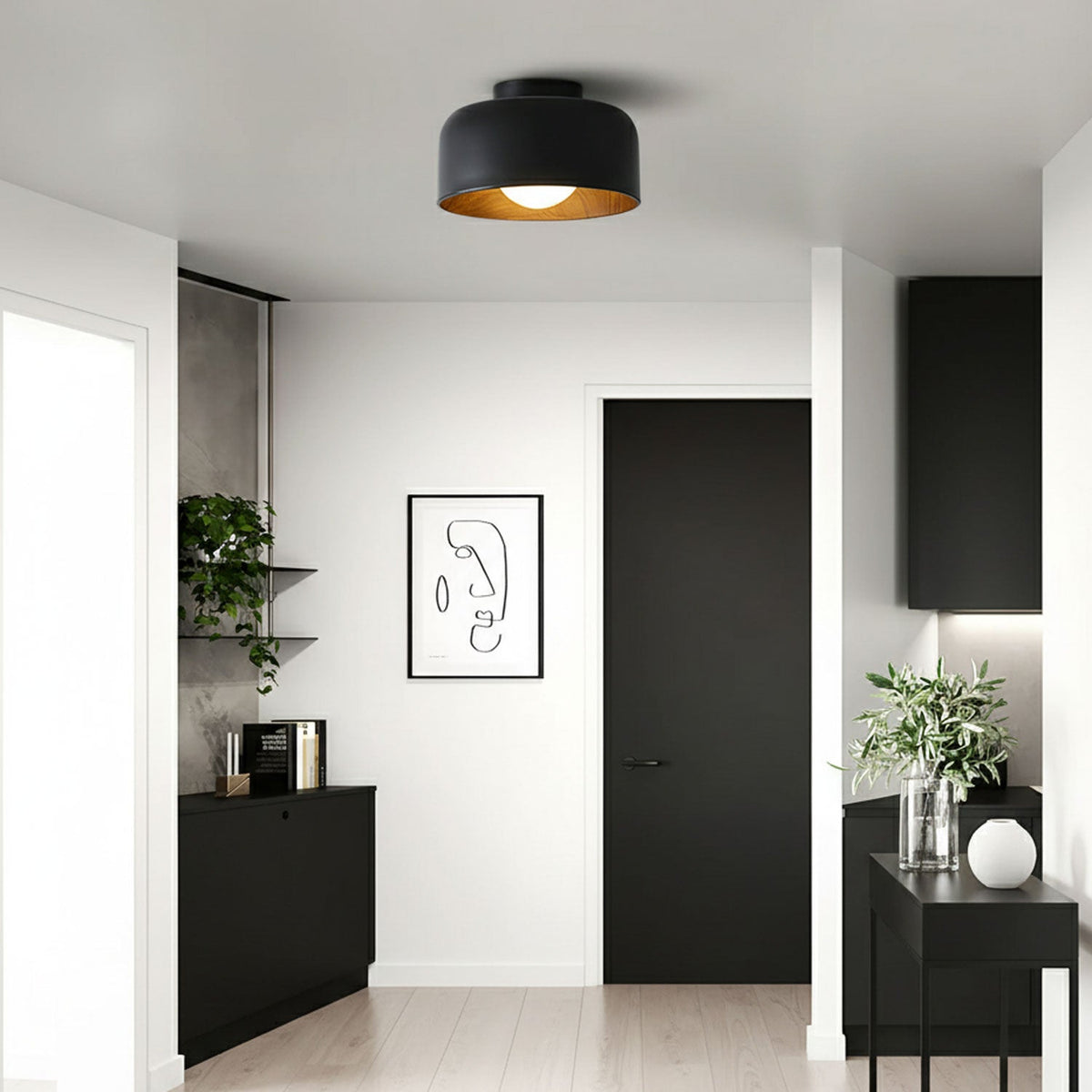 Bina Wood Round Flush Mount Ceiling Light