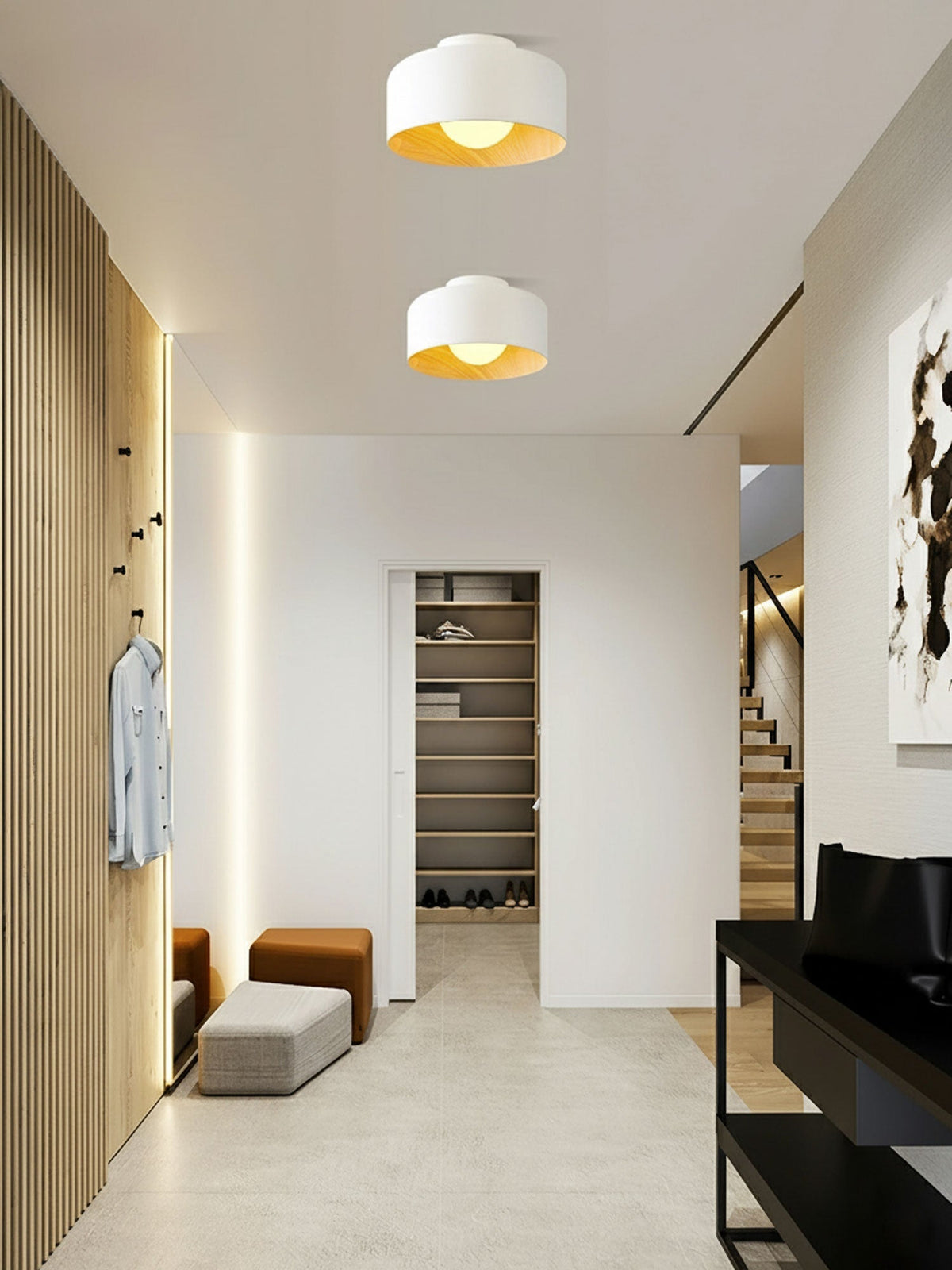 Bina Wood Round Flush Mount Ceiling Light