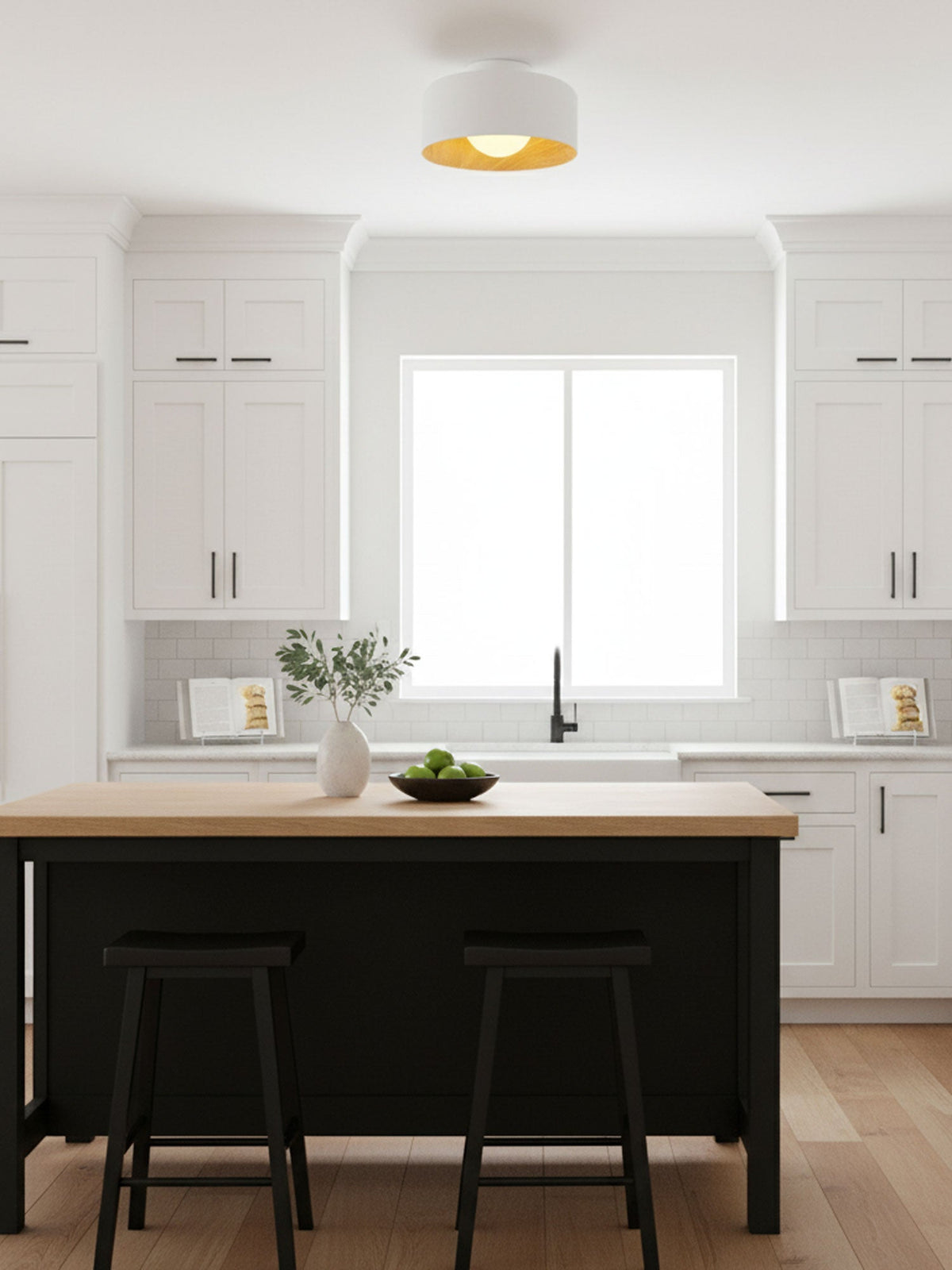 Bina Wood Round Flush Mount Ceiling Light