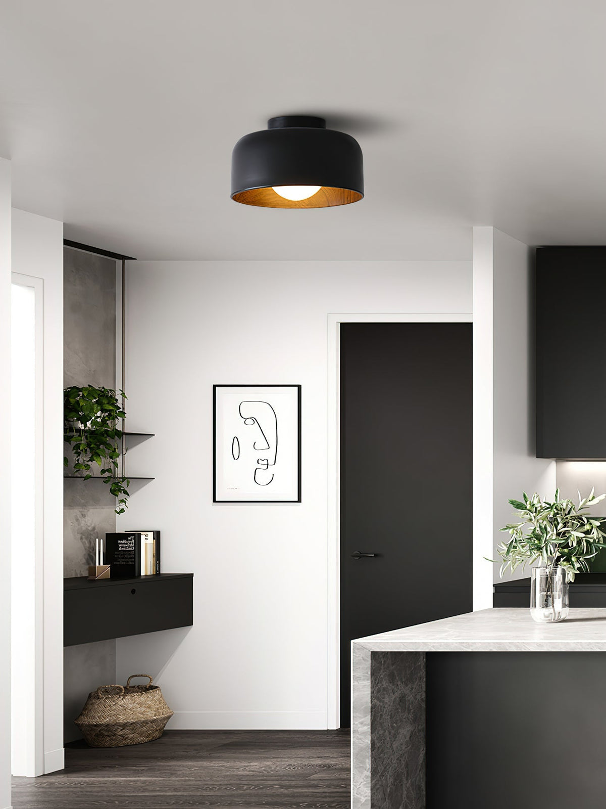 Bina Wood Round Flush Mount Ceiling Light