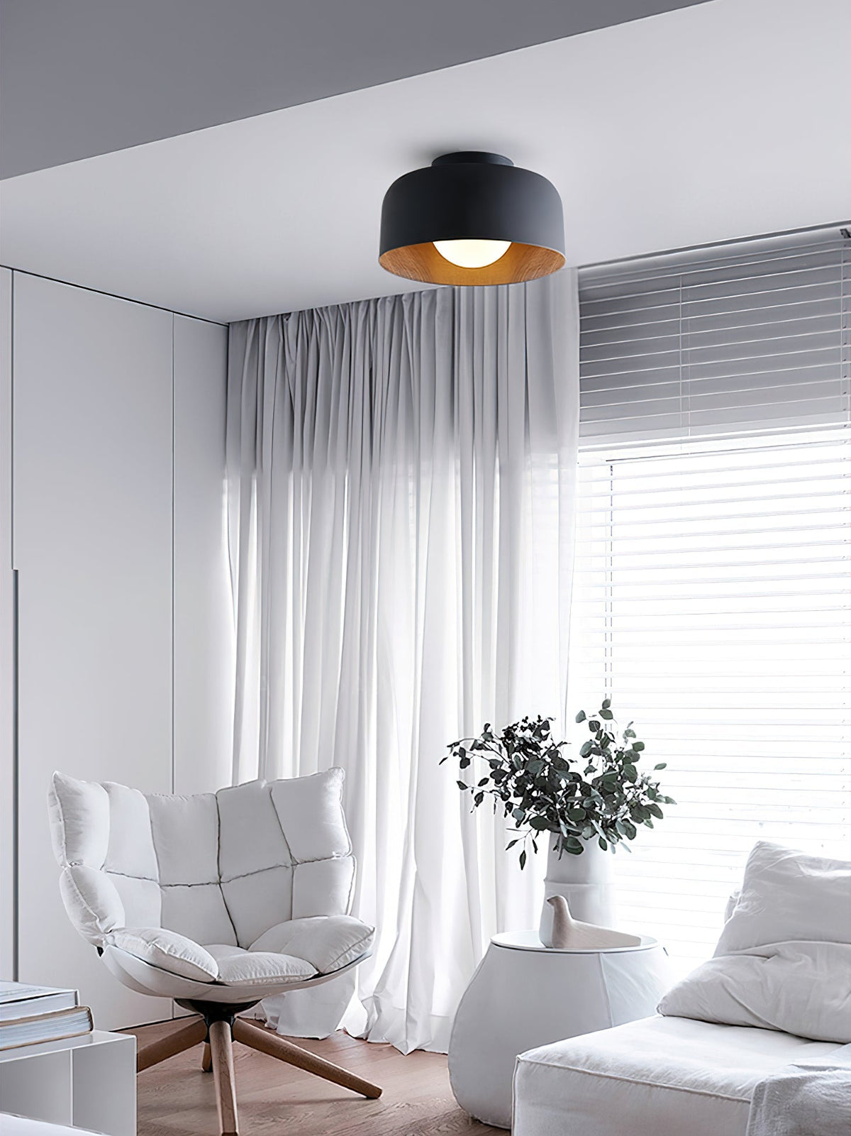 Bina Wood Round Flush Mount Ceiling Light