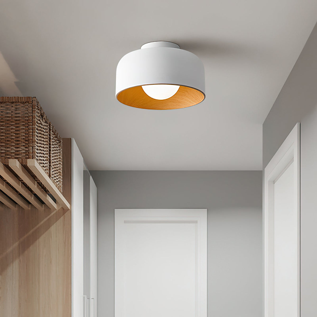 Bina Wood Round Flush Mount Ceiling Light