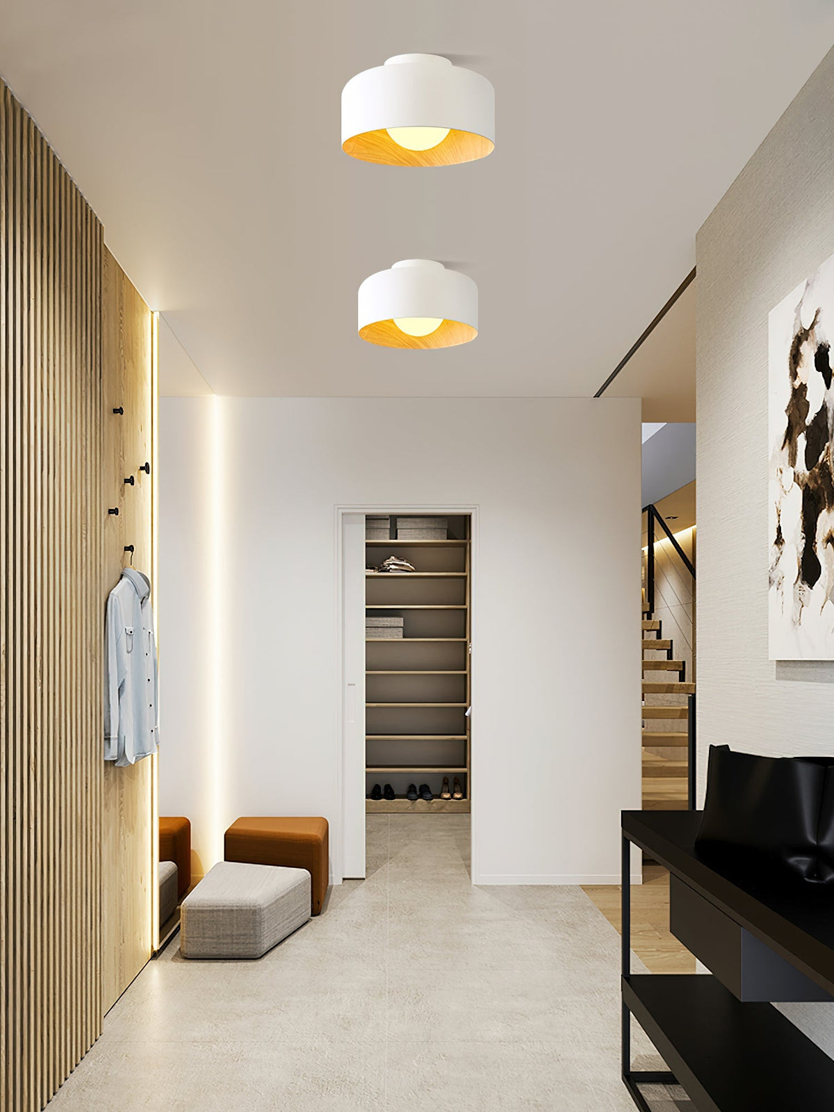 Bina Wood Round Flush Mount Ceiling Light