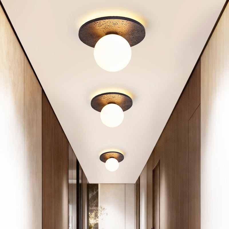 Otto Black Travertine Globe Ceiling Lamp