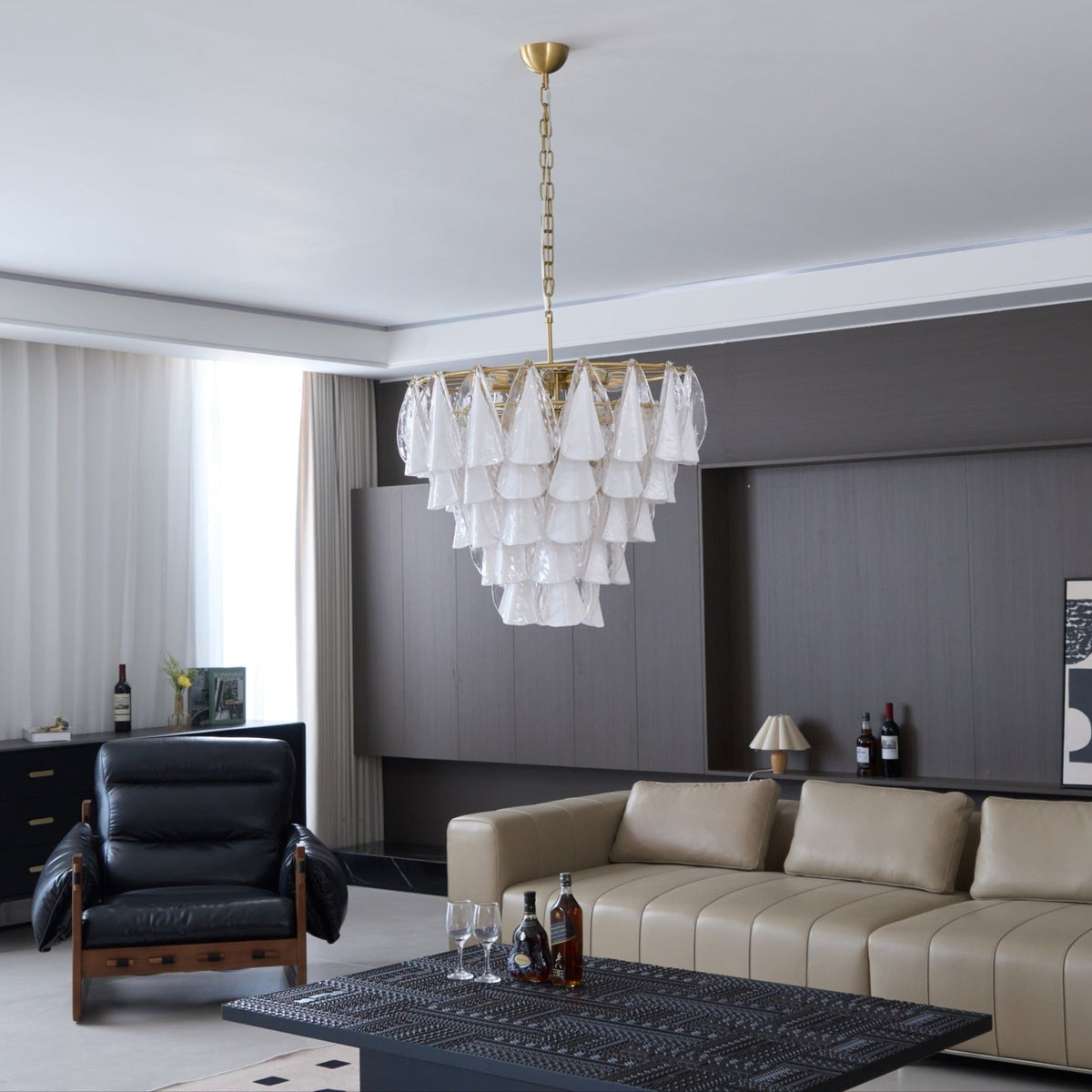 Eiririel Chandelier White Leaf Glass Layered Modern
