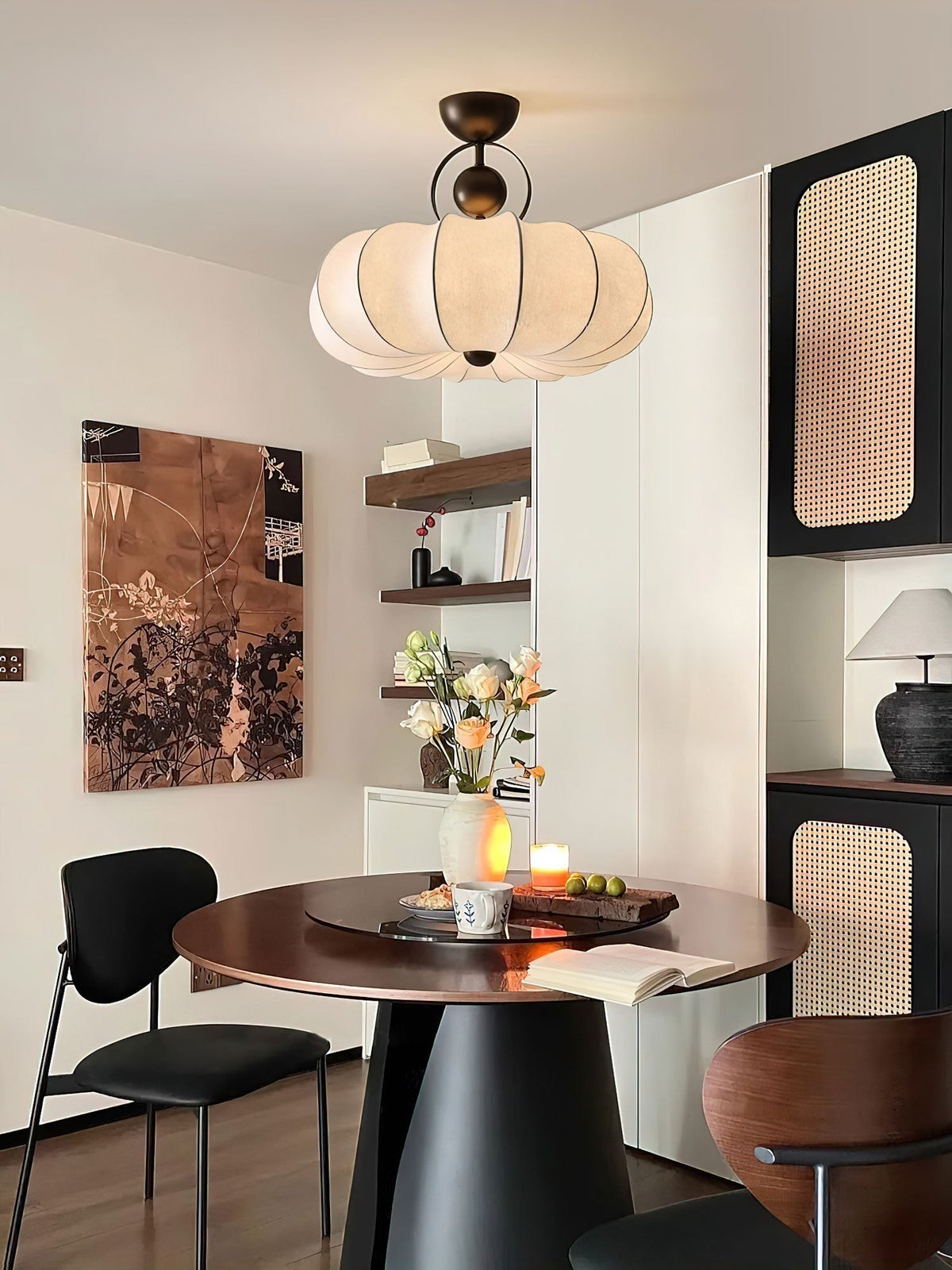 Yunshui Petal Fabric Bronze Pendant Light
