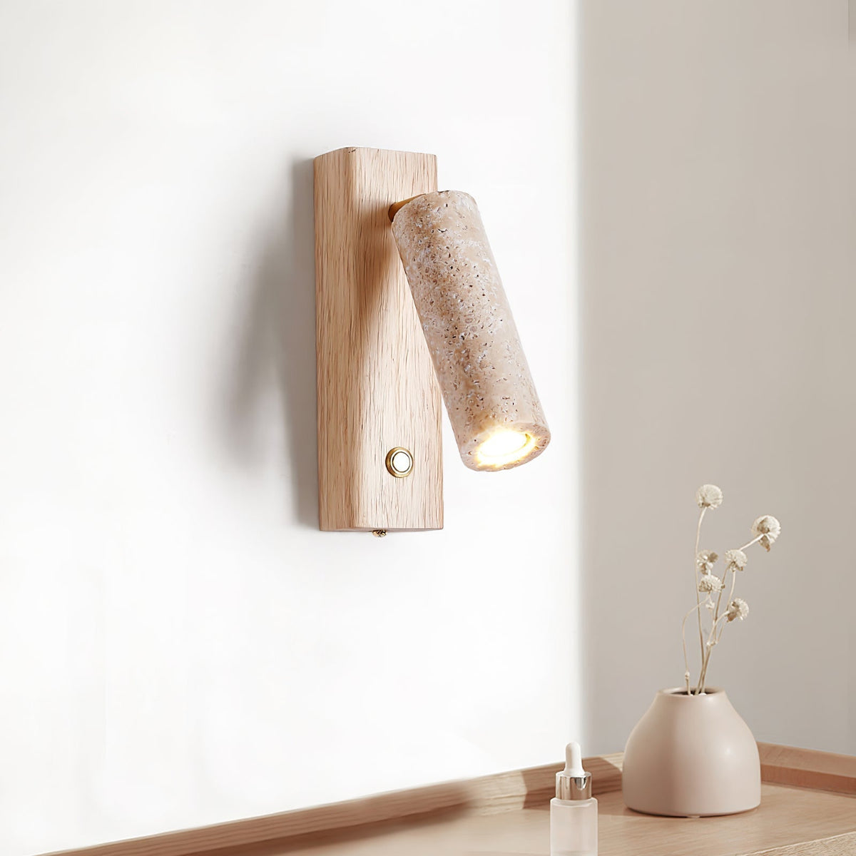 Valeaya Cylindrical Travertine Wall Light SpotLight