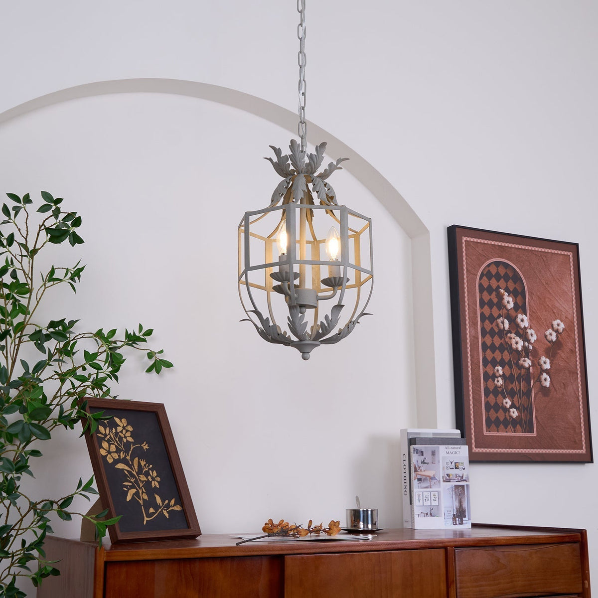 Soraaine Chandelier Retro Cage Grey Candle