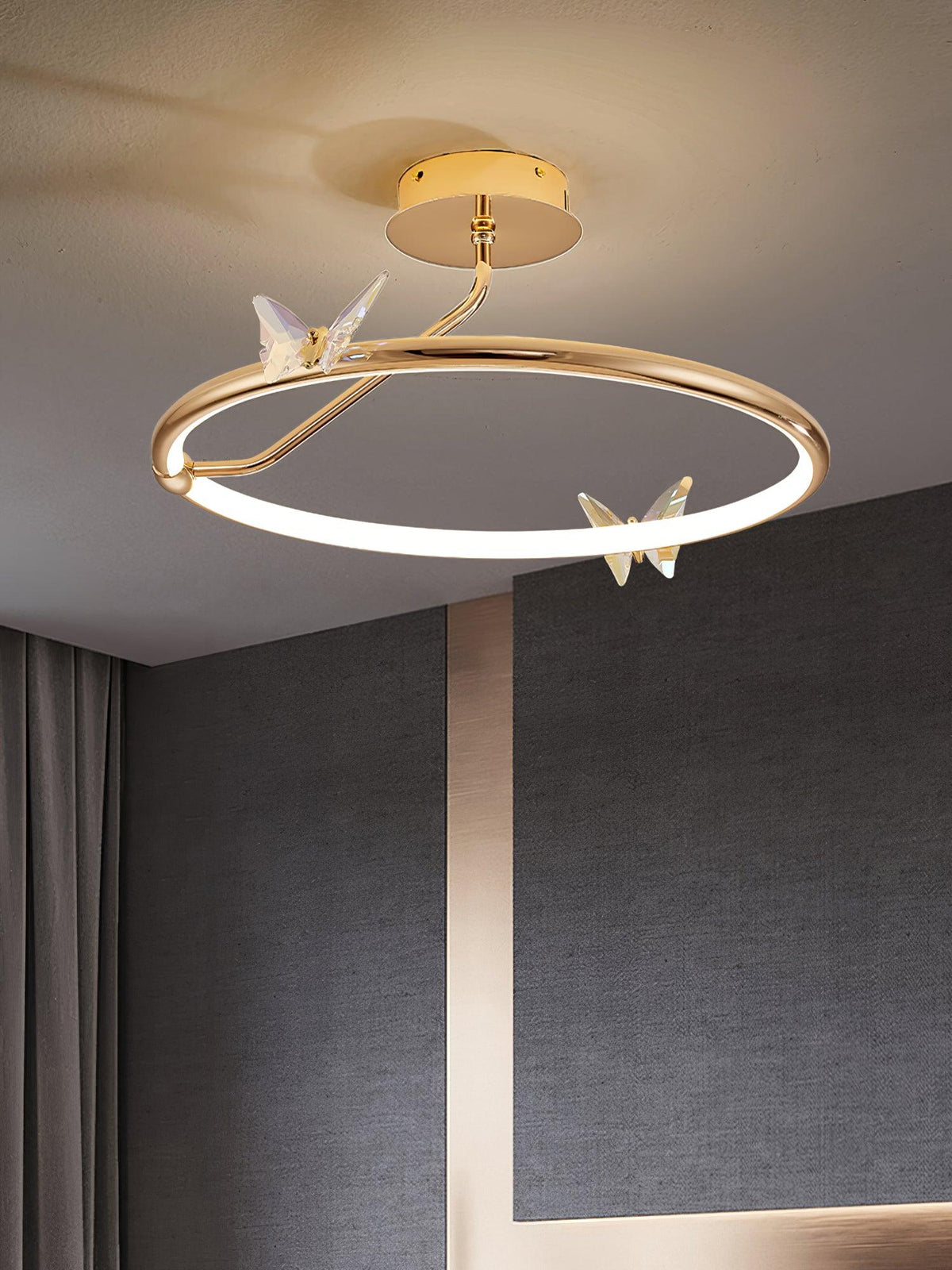 Cyrelel Ceiling Lamp Magic Butterfly Crystal Accents LED Ring