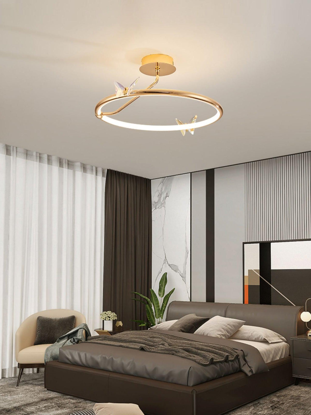 Cyrelel Ceiling Lamp Magic Butterfly Crystal Accents LED Ring