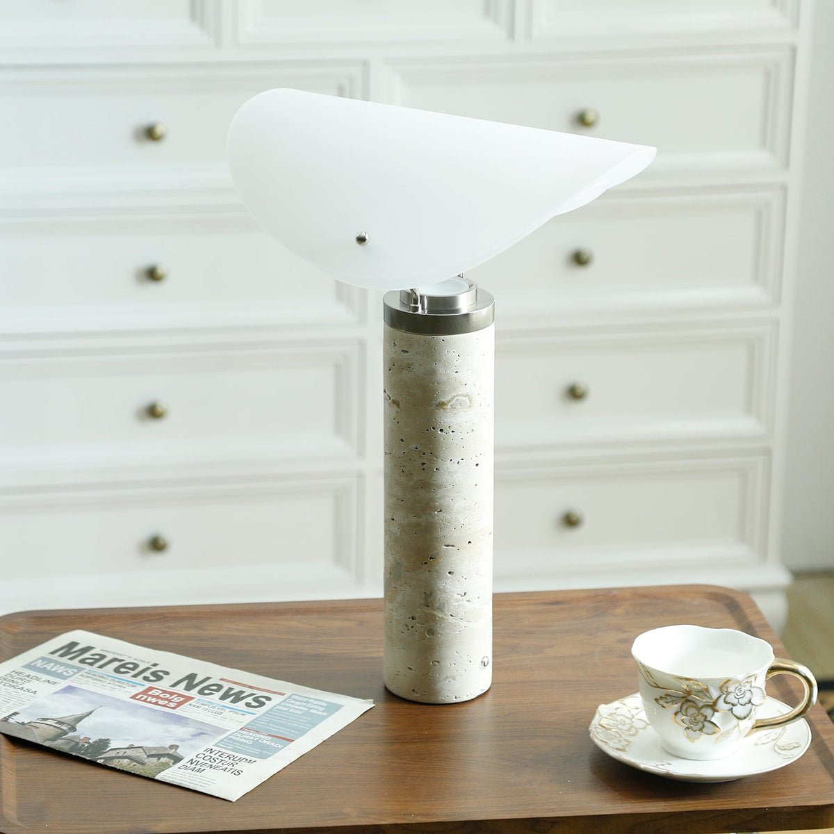 Inorielis Sculptural Travertine Table Lamp