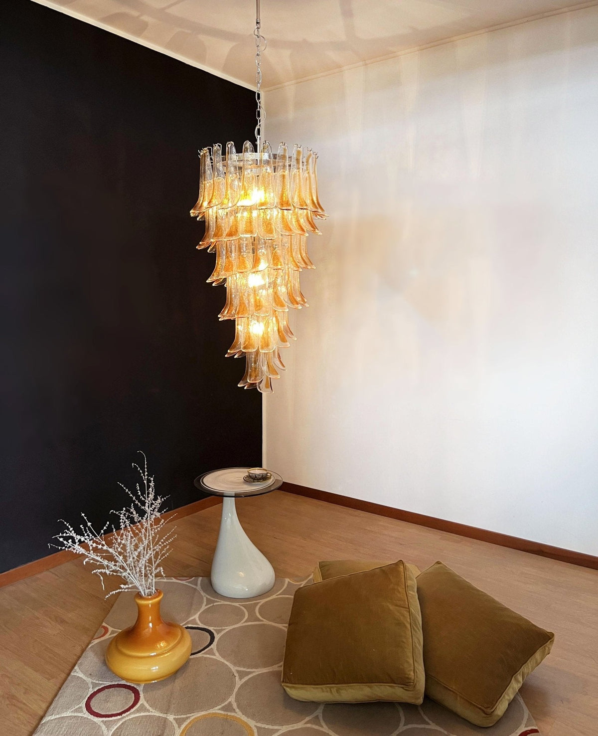 Eirinira Chandelier Gold Murano Glass Petals Layered Cascading