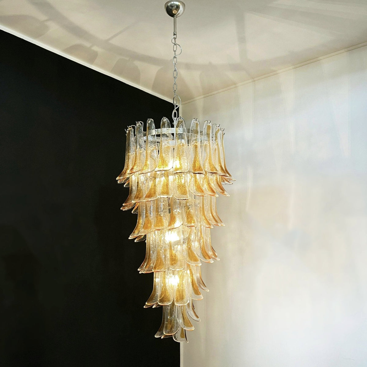 Eirinira Chandelier Gold Murano Glass Petals Layered Cascading