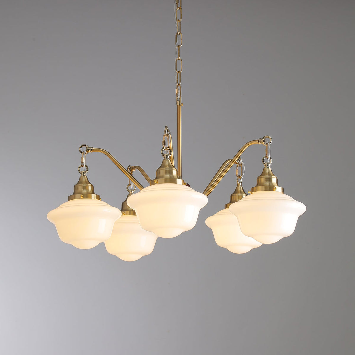 Syloira Chandelier Brass Wood Frosted Glass Classic