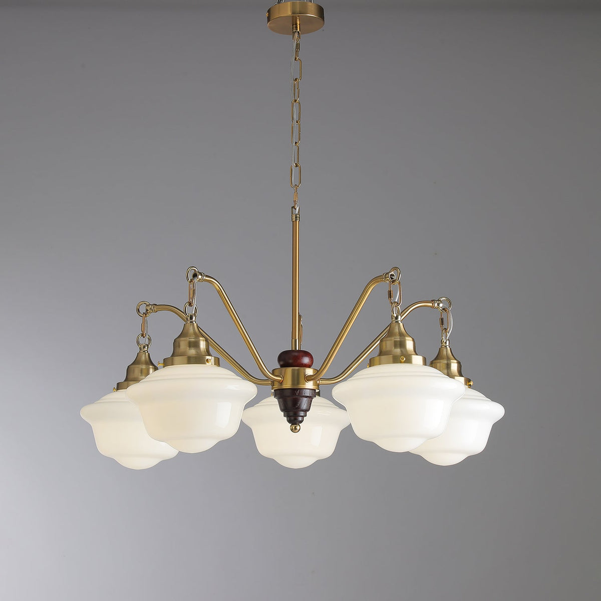 Syloira Chandelier Brass Wood Frosted Glass Classic