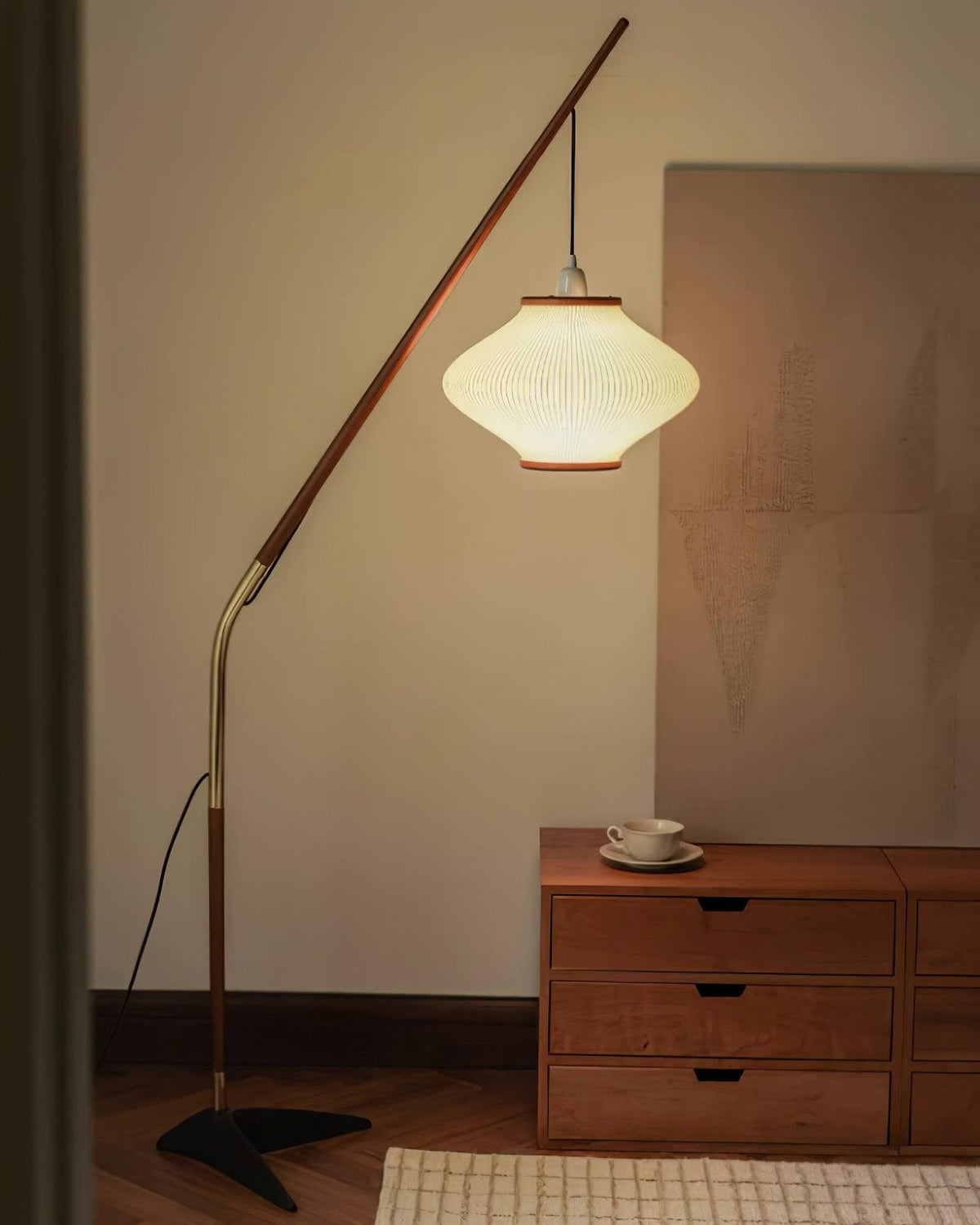 Ervenil Mid Century Wood & Glass Floor Lamp