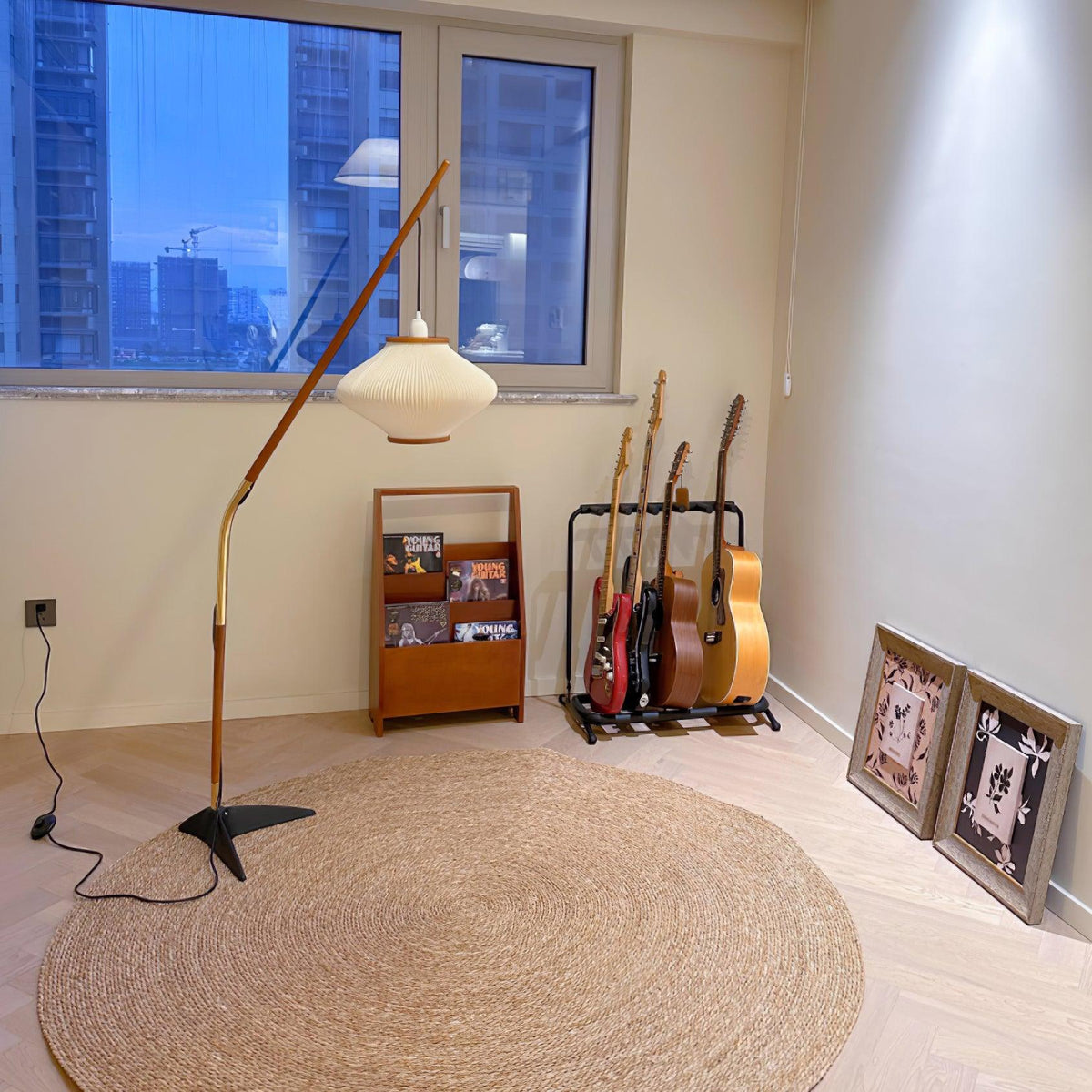 Ervenil Mid Century Wood & Glass Floor Lamp
