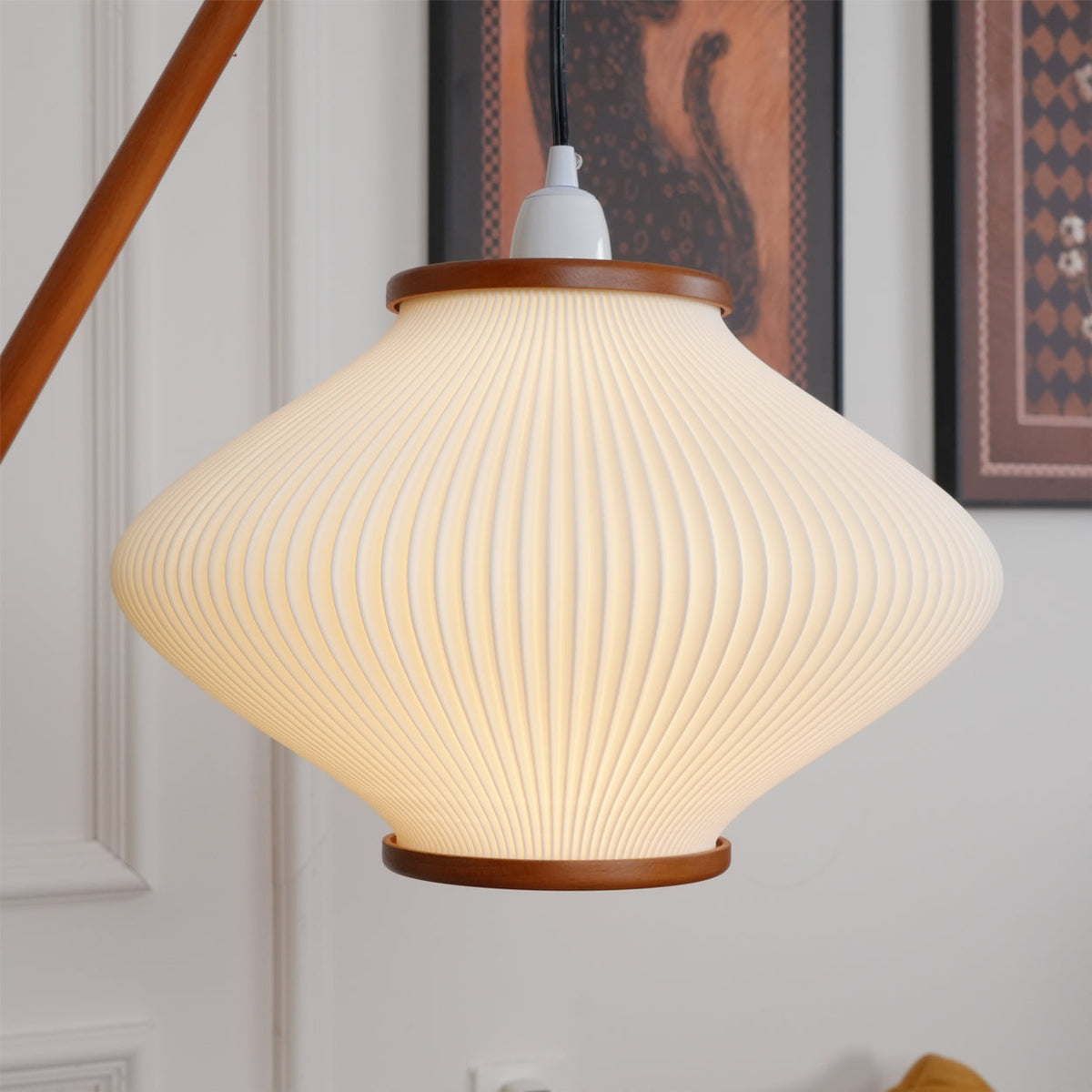 Ervenil Mid Century Wood & Glass Floor Lamp