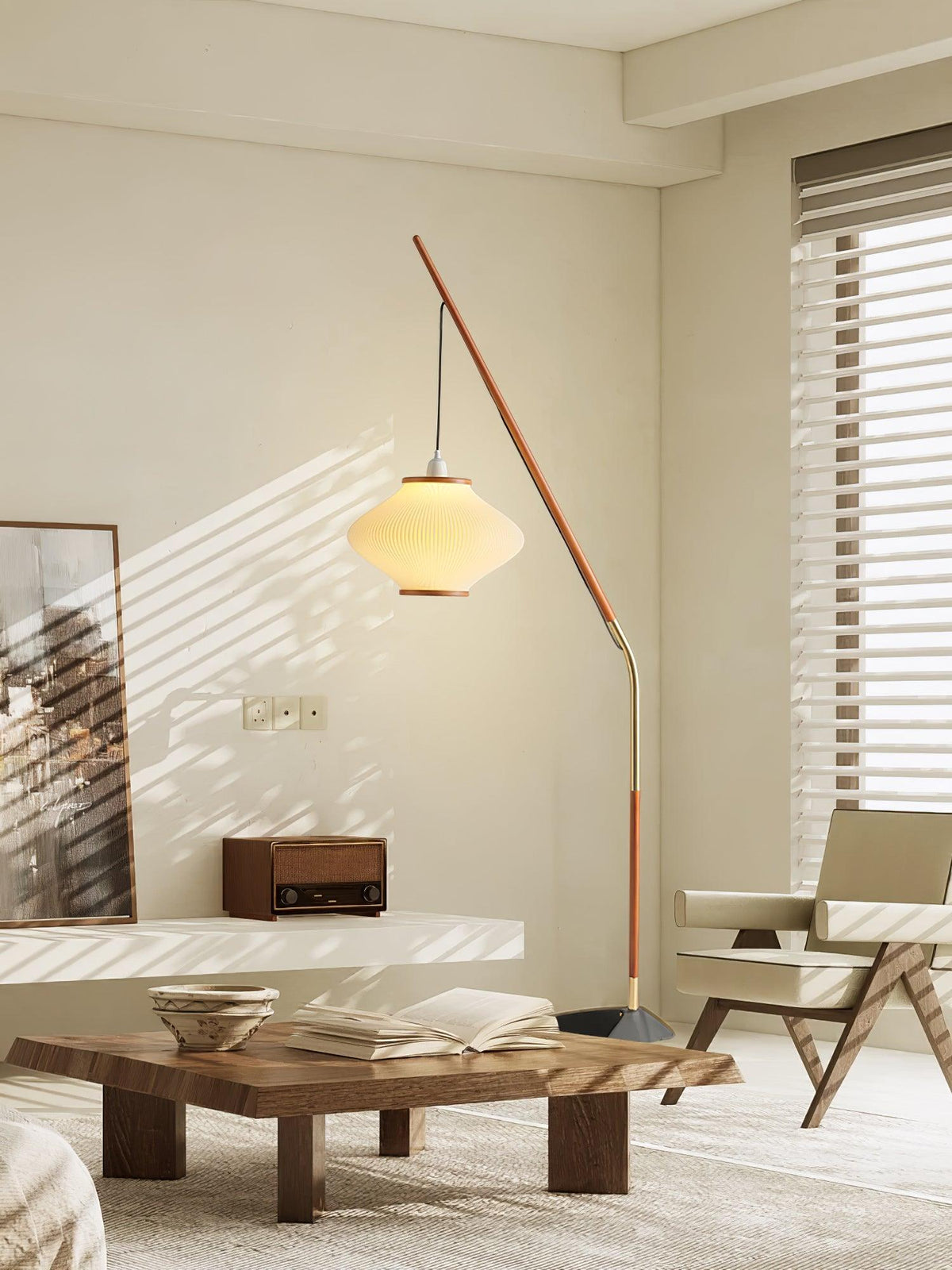 Ervenil Mid Century Wood & Glass Floor Lamp
