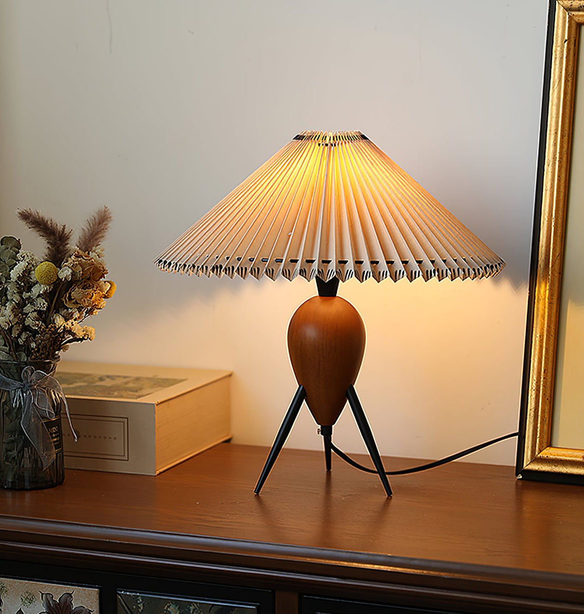 Elyse Wood & Fabric Retro Table Lamp