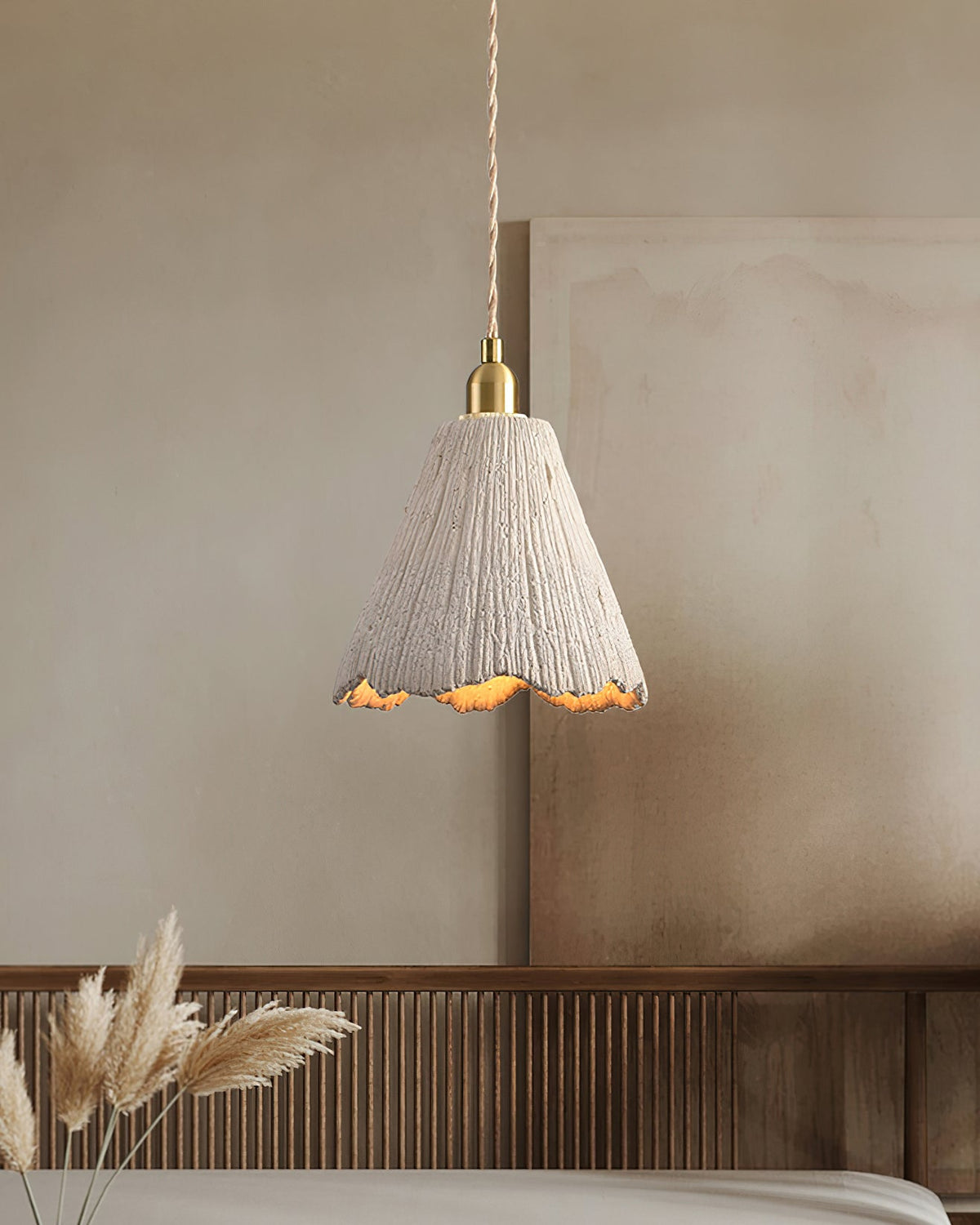 Microcement Pendant Lamp Adjustable Fabric Shade