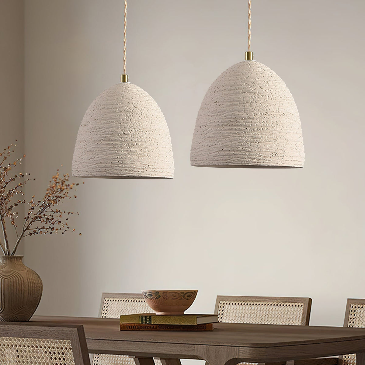 Microcement Pendant Lamp Adjustable Fabric Shade