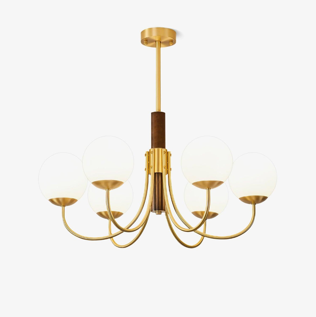 Elverella Chandelier Midas Touch Walnut Sphere Brass