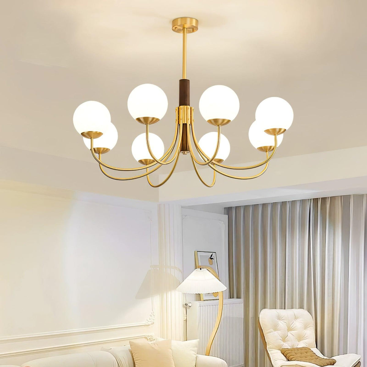 Elverella Chandelier Midas Touch Walnut Sphere Brass