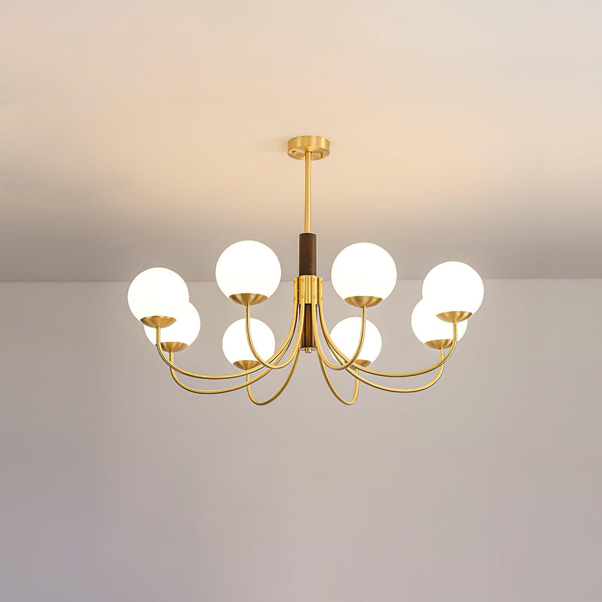 Elverella Chandelier Midas Touch Walnut Sphere Brass
