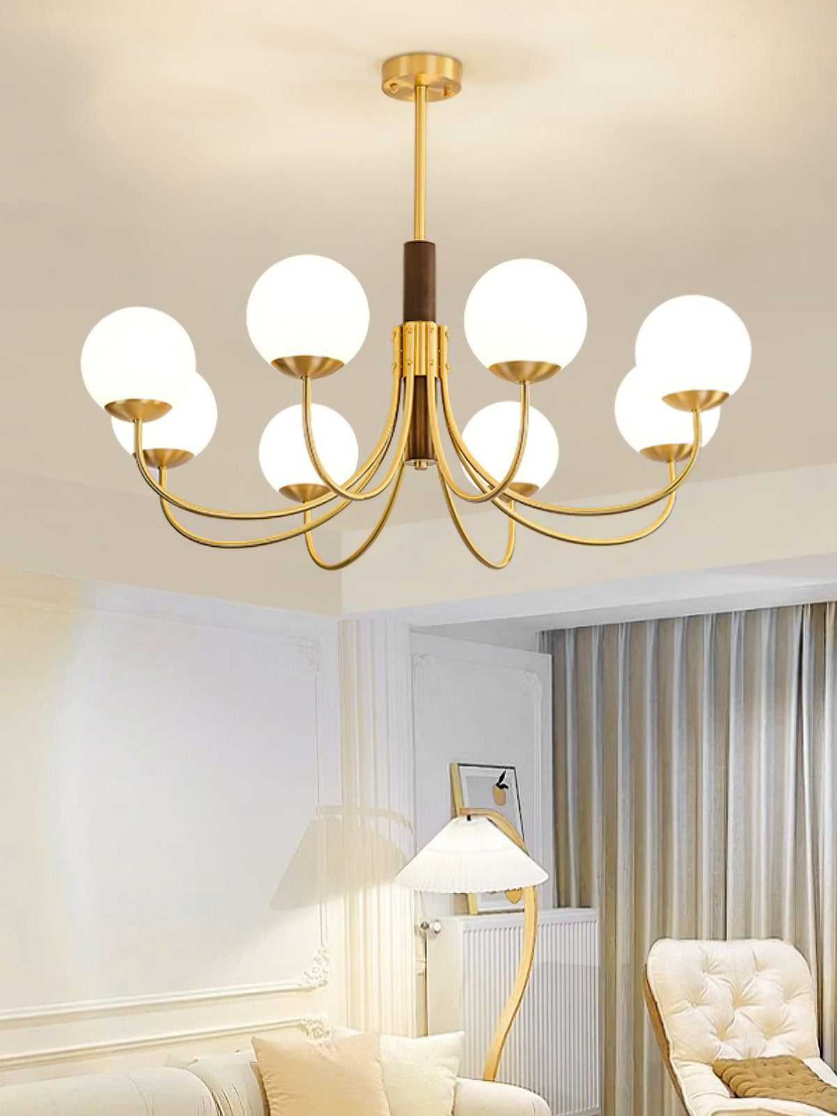 Elverella Chandelier Midas Touch Walnut Sphere Brass